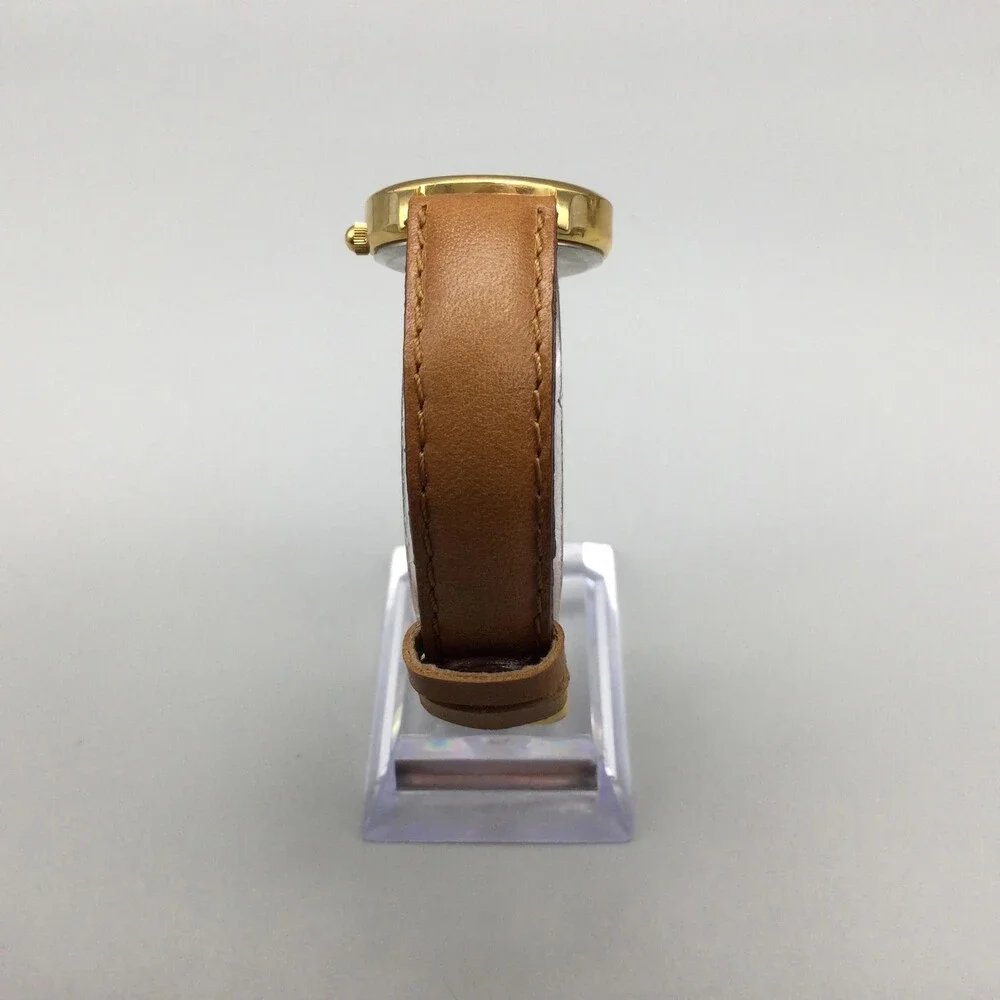 Merona Womens Watch 27mm Cream Dial Gold Tone Brown Leather Band